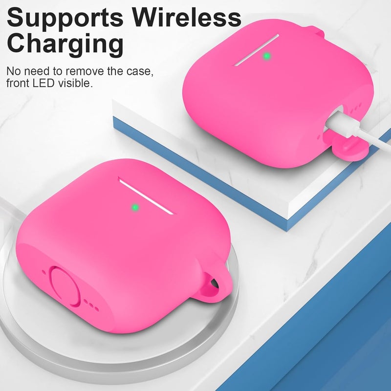 ATUAT Compatible with AirPods 4 Case Cover, Protective Silicone Skin Accessories with Keychain for Women Men for Apple AirPods 4th Generation Case(2024), Front LED Visible, Night Glow Pink - Image 3
